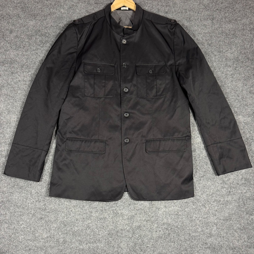 Calvin Klein Military Field Jacket Men XL Black Stand Collar Epaulettes NWOT
